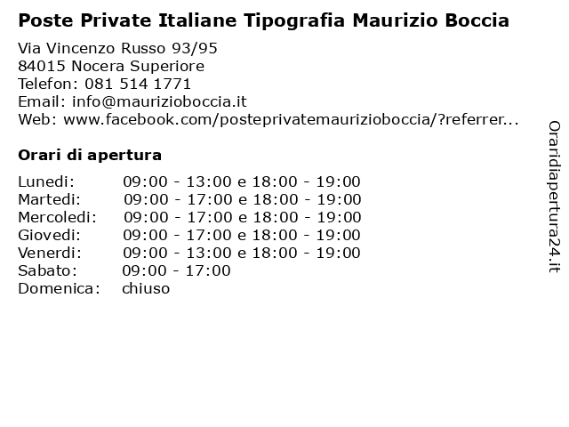 Orari di apertura Poste Private Italiane Tipografia Maurizio